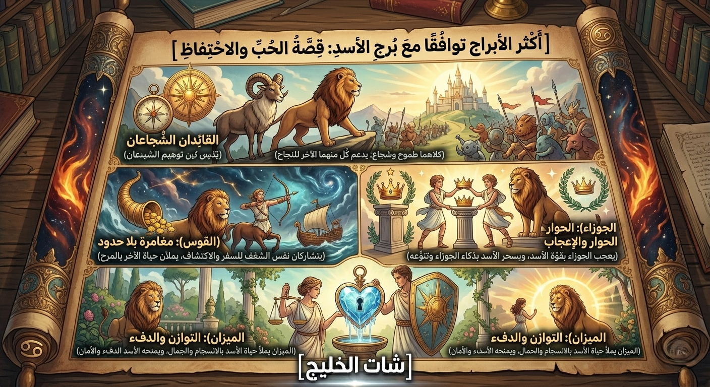 أكثر الأبراج توافقًا مع برج الأسد في الحب: من هو الشريك الذي يستحق قلب 