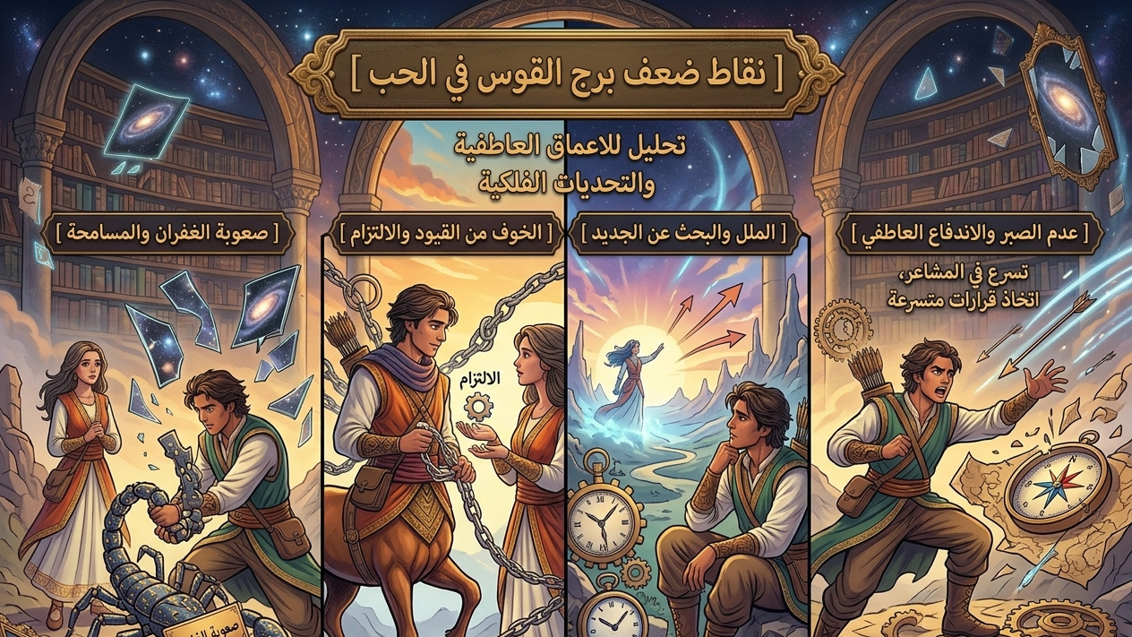 نقاط ضعف برج القوس في الحب: أسرار لا يخبرك بها 