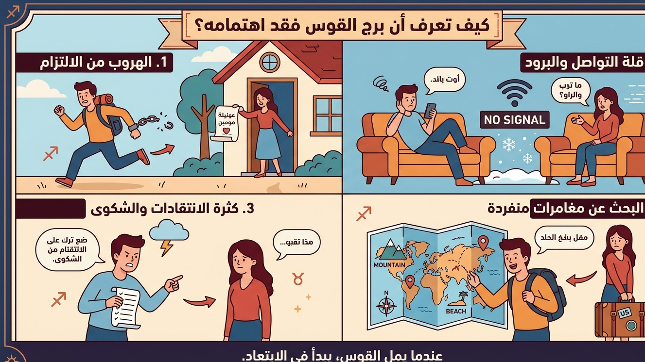 هل يبتعد برج القوس؟ 7 علامات أكيدة تخبرك بأن برج القوس فقد اهتمامه بك وكيف تتصرف!