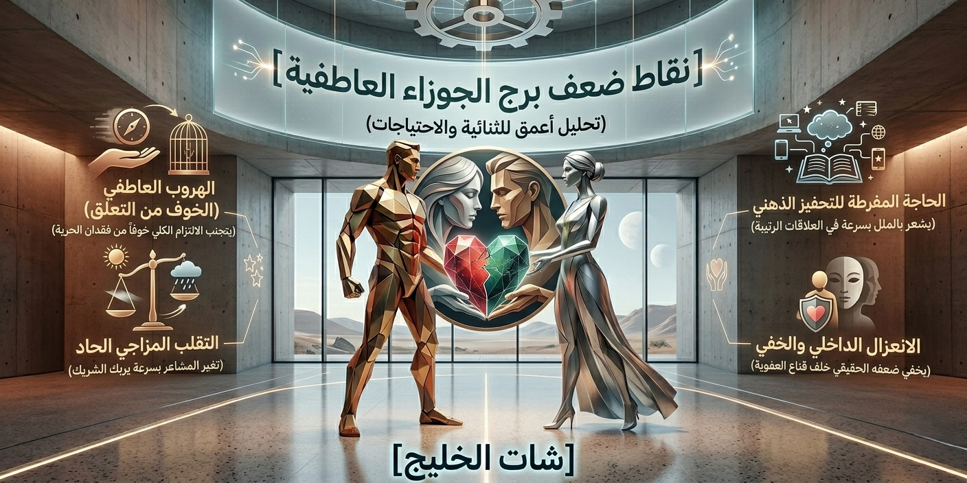 نقاط ضعف برج الجوزاء العاطفية: الخفايا الثمانية التي يداريها التوأم خلف قناع البرود والمرح